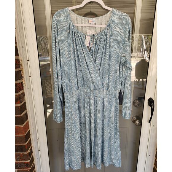 Lularoe Womens Large NWT Jody Blue & White Print Dress Peasant Bohemian - Picture 2 of 7